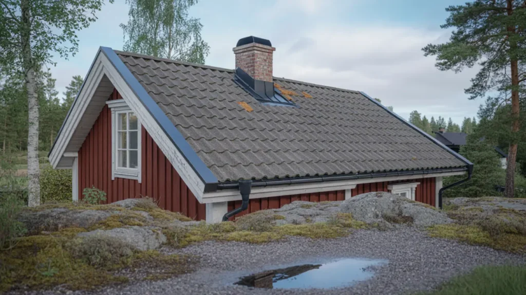 takbyte med oml ggning av betongpannor p villa i rimbo norrt lje