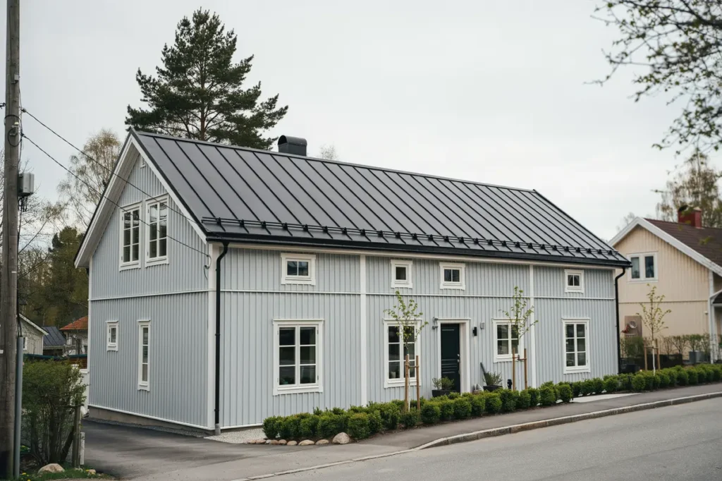 l ggning av dubbelfalsat pl ttak p villa i rimbo